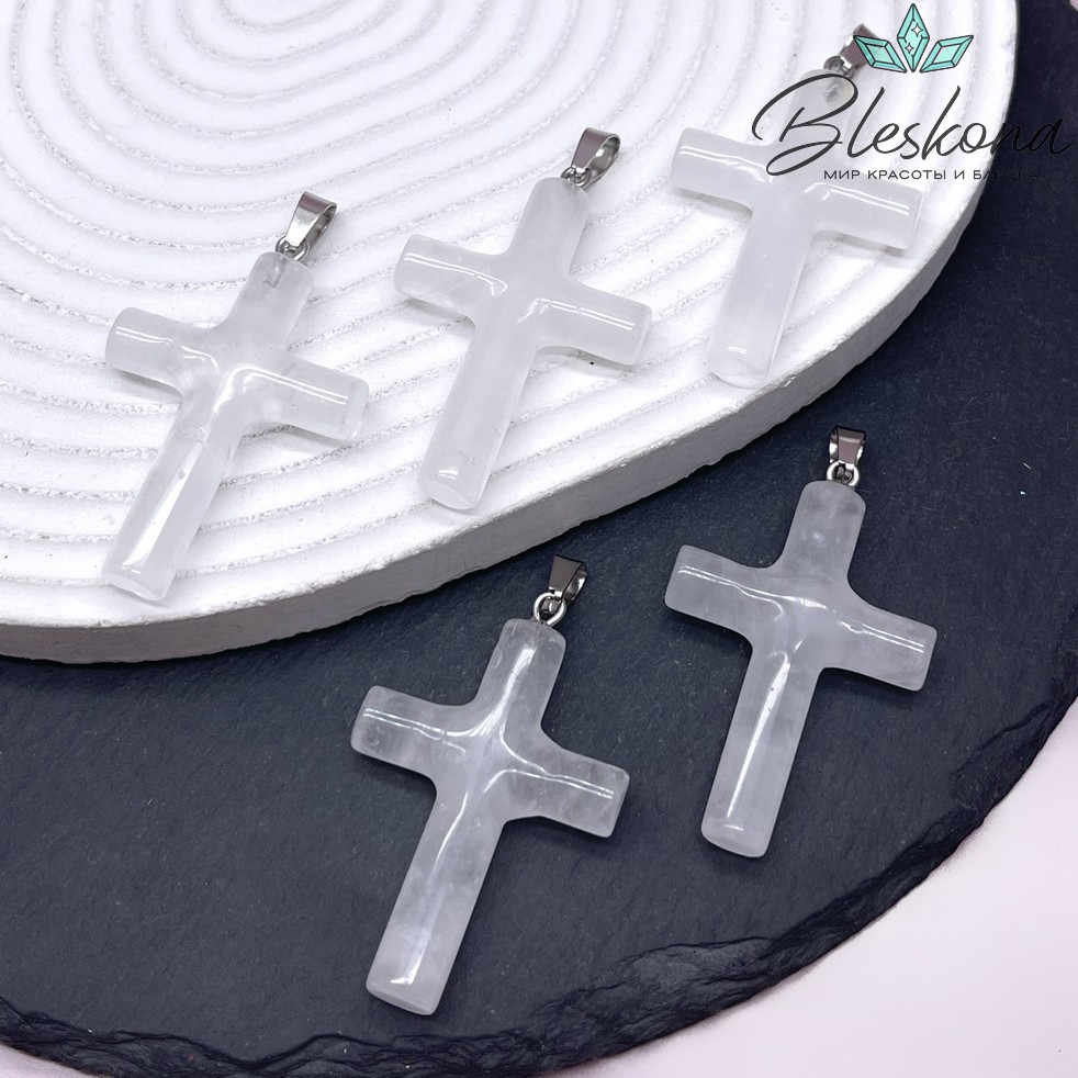 Подвеска крест Горный хрусталь, цвет серебро 43*29 мм