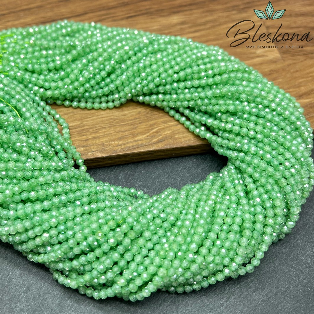 Циркон Glow зеленый огранка 3 мм (кубический цирконий, фианит) 