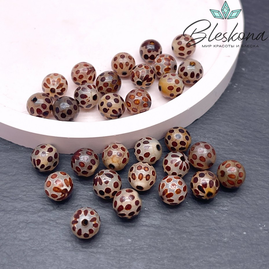 Бусина Дзи точки серо-коричневый шар 8 мм уп.15 шт.