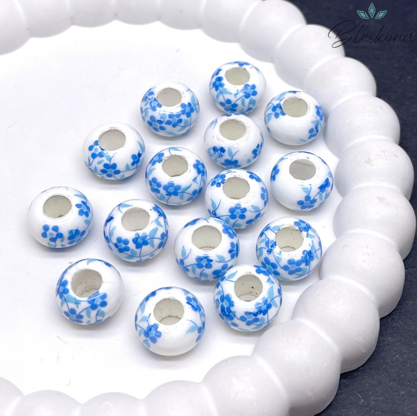 14 мм Керамика Бублик роспись гжель №29 (штучно)