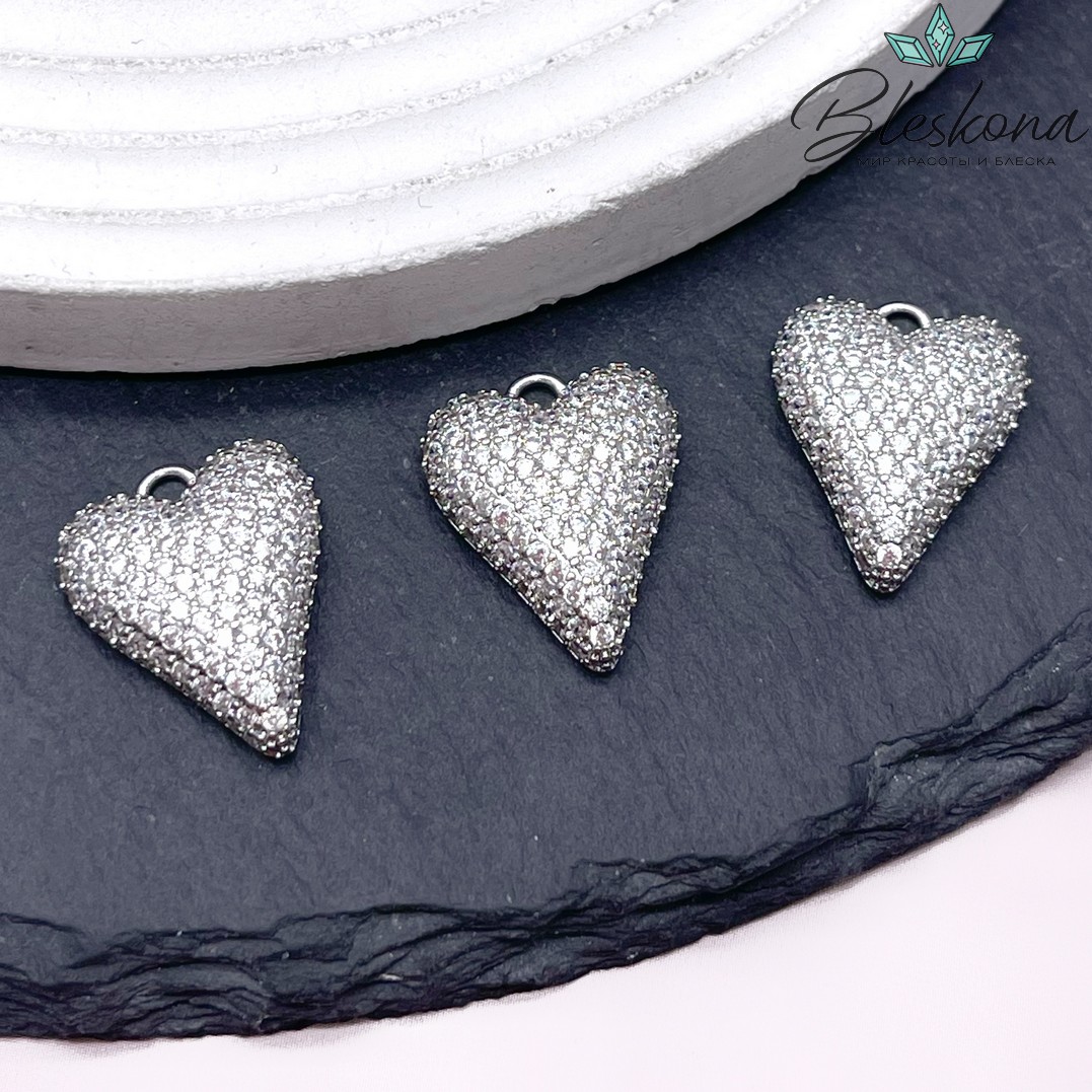 19*15 мм Цвет серебро, Подвеска сердце цирконы