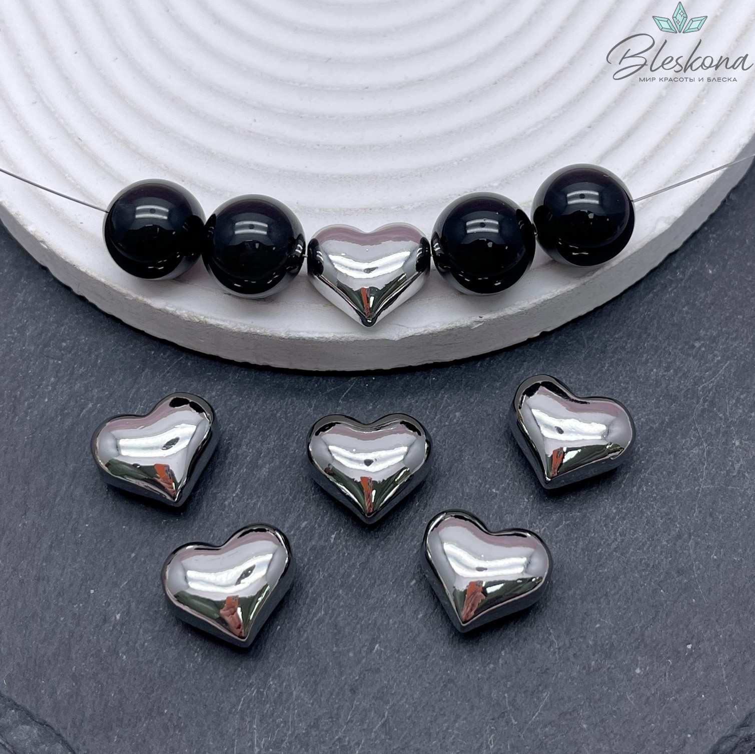 15*16,5, цвет серебро, Бусина сердце гладкое 