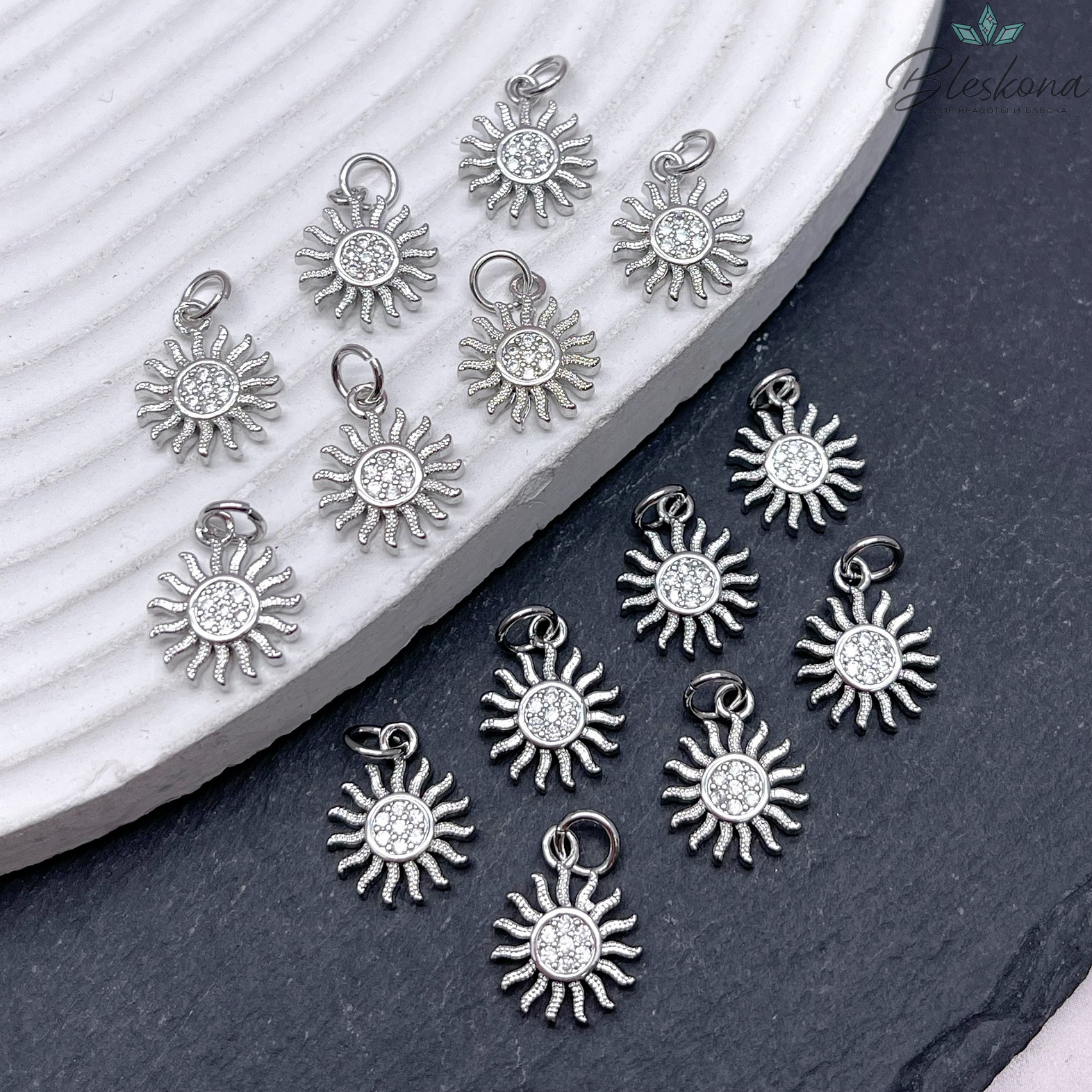 11,5 мм Цвет серебро, Подвеска Солнце  с цирконами 