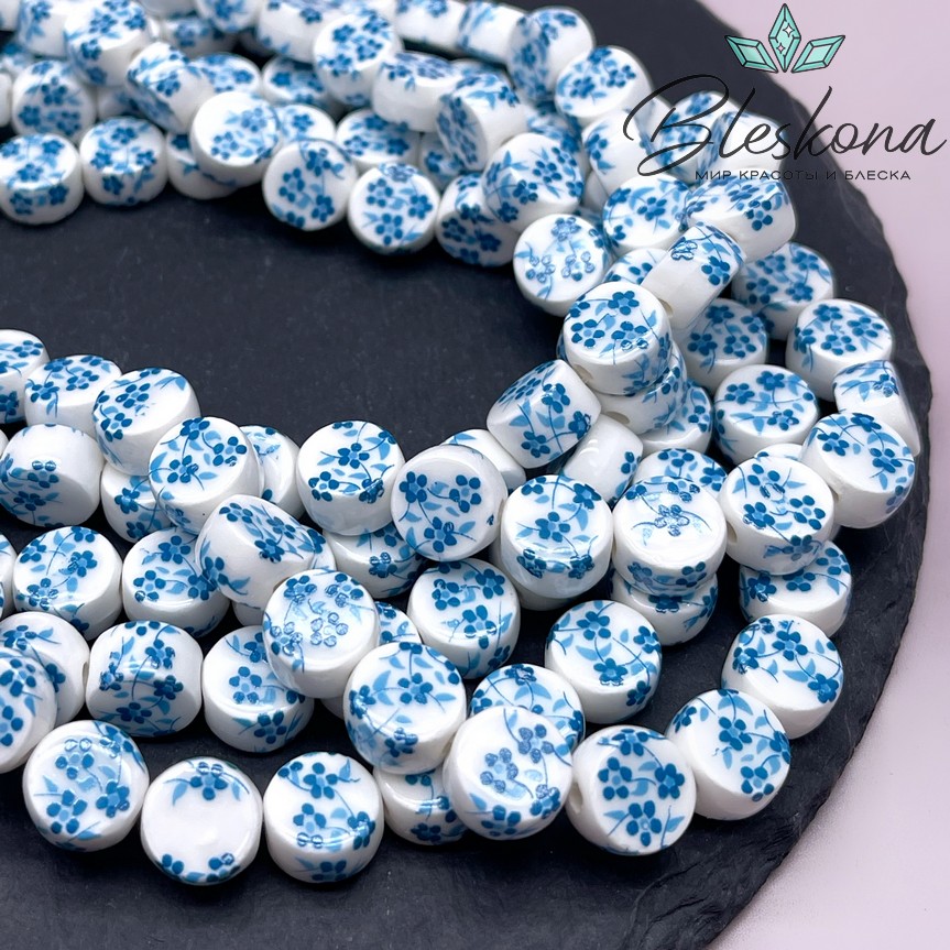 10,5 мм Керамика Бусина таблетка роспись гжель №30