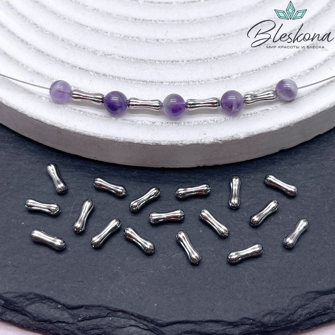 7*2,3 мм Цвет серебро, Бусина Косточка полосы