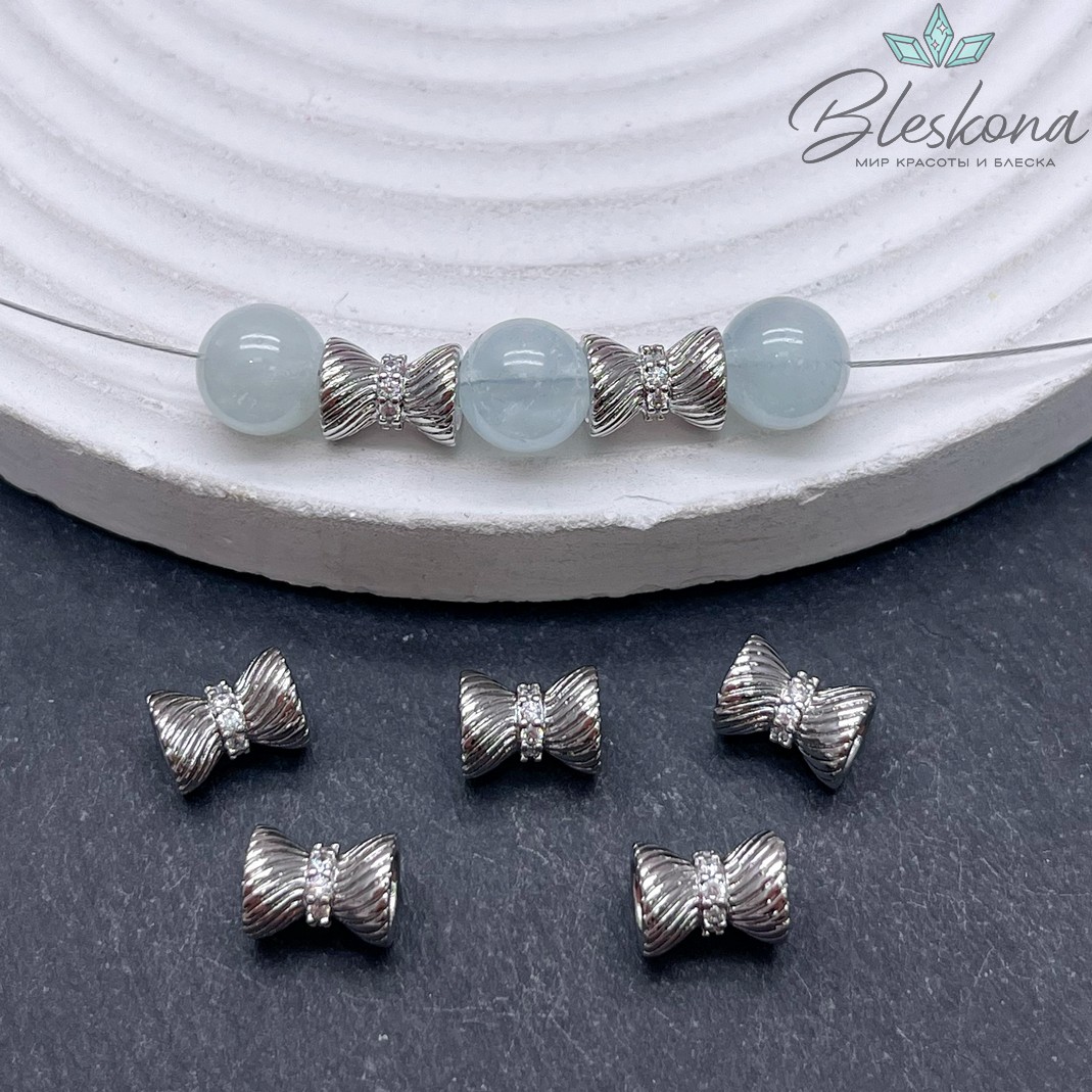 9*6,5 мм, цвет серебро,Бусина - разделитель песочные часы цирконы