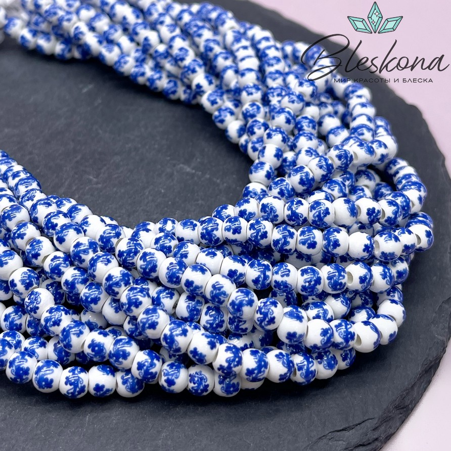 6 мм Керамика Бусина роспись гжель №1 