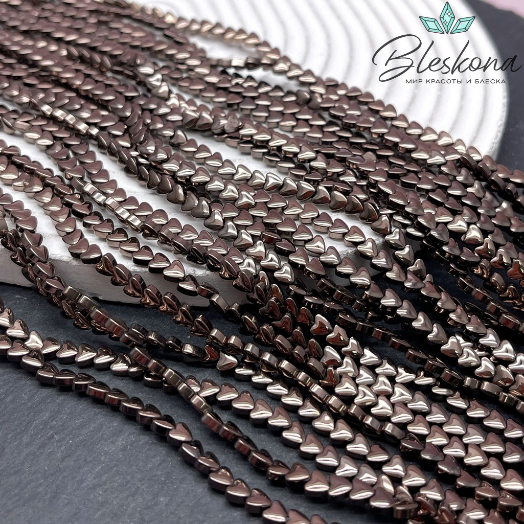 4 мм Гематин сердце объемное, цвет коричневый №1 (шоколадный)