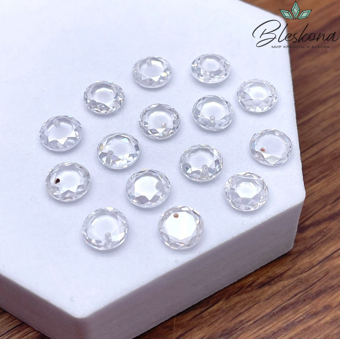 8 мм, Подвеска Циркон круг белый (кубический цирконий, фианит) 