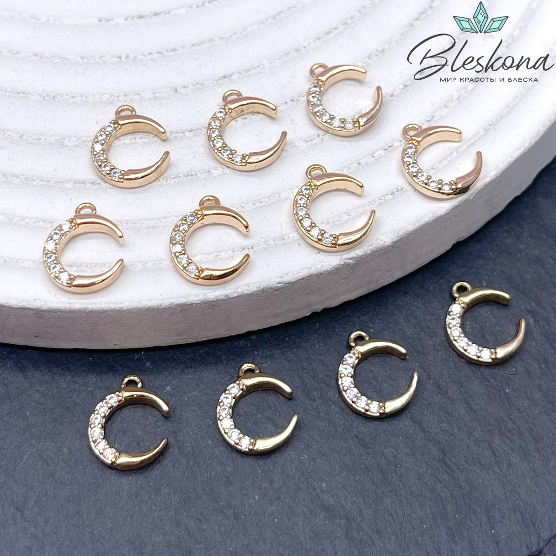 10*8,5 мм Цвет золото, Подвеска полумесяц с цирконами