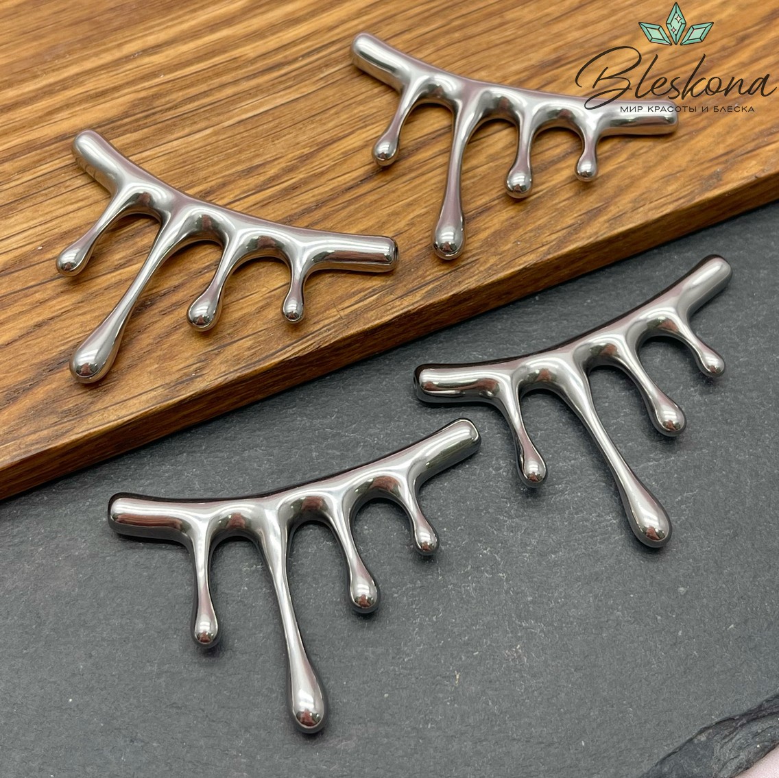 46*30 мм Бусина трубочка капли, Цвет серебро