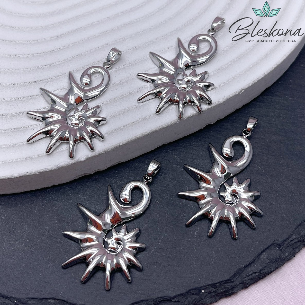 34,5*25,5 мм Цвет серебро, Подвеска ракушка улитка 