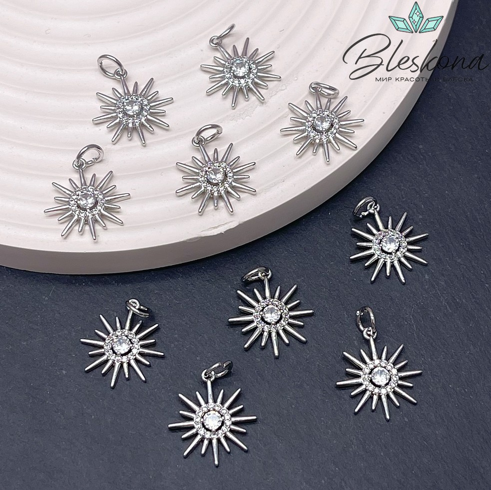 16*14,8 мм Цвет серебро, Подвеска солнце с цирконами 