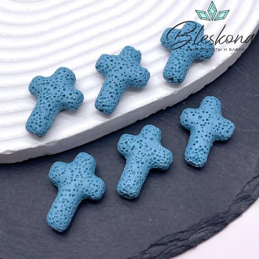 Лава Вулканическая Бусина крест голубой 27*19 мм