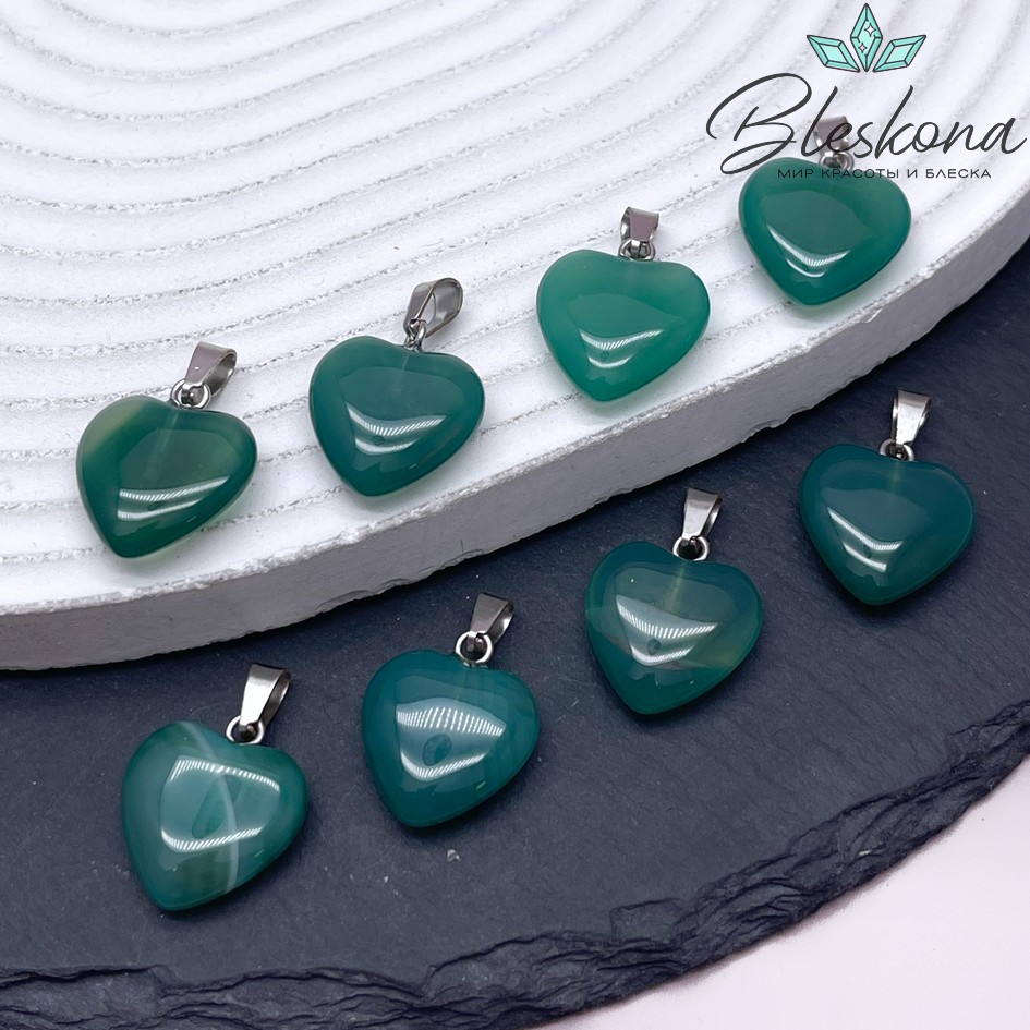 16*15 мм Цвет серебро, Подвеска Сердце Агат зеленый