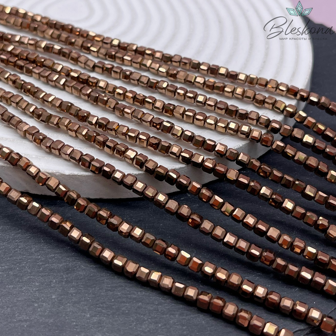 3,5 мм Гематин имитация куб огранка, цвет коричневый №1  