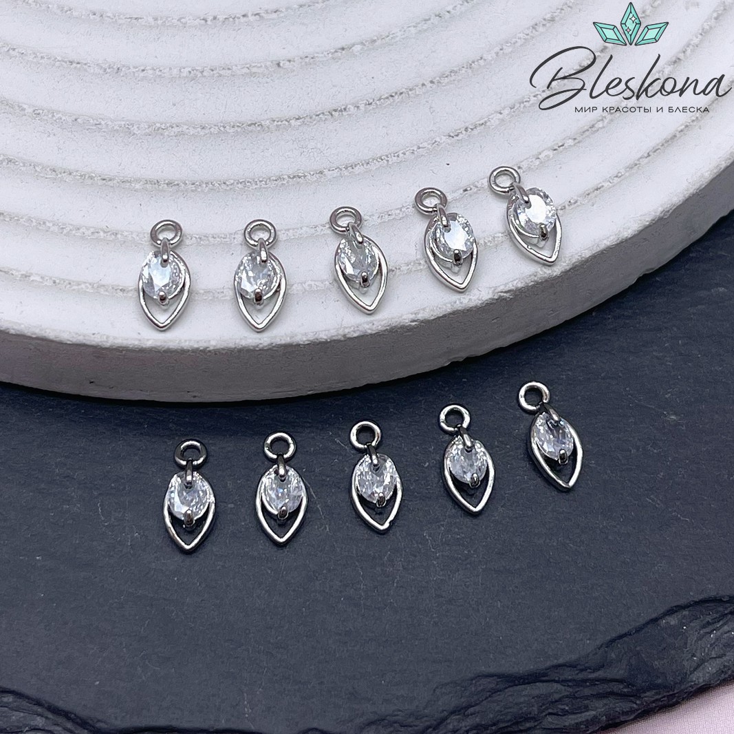 10*4 мм Цвет серебро, Подвеска капля циркон 
