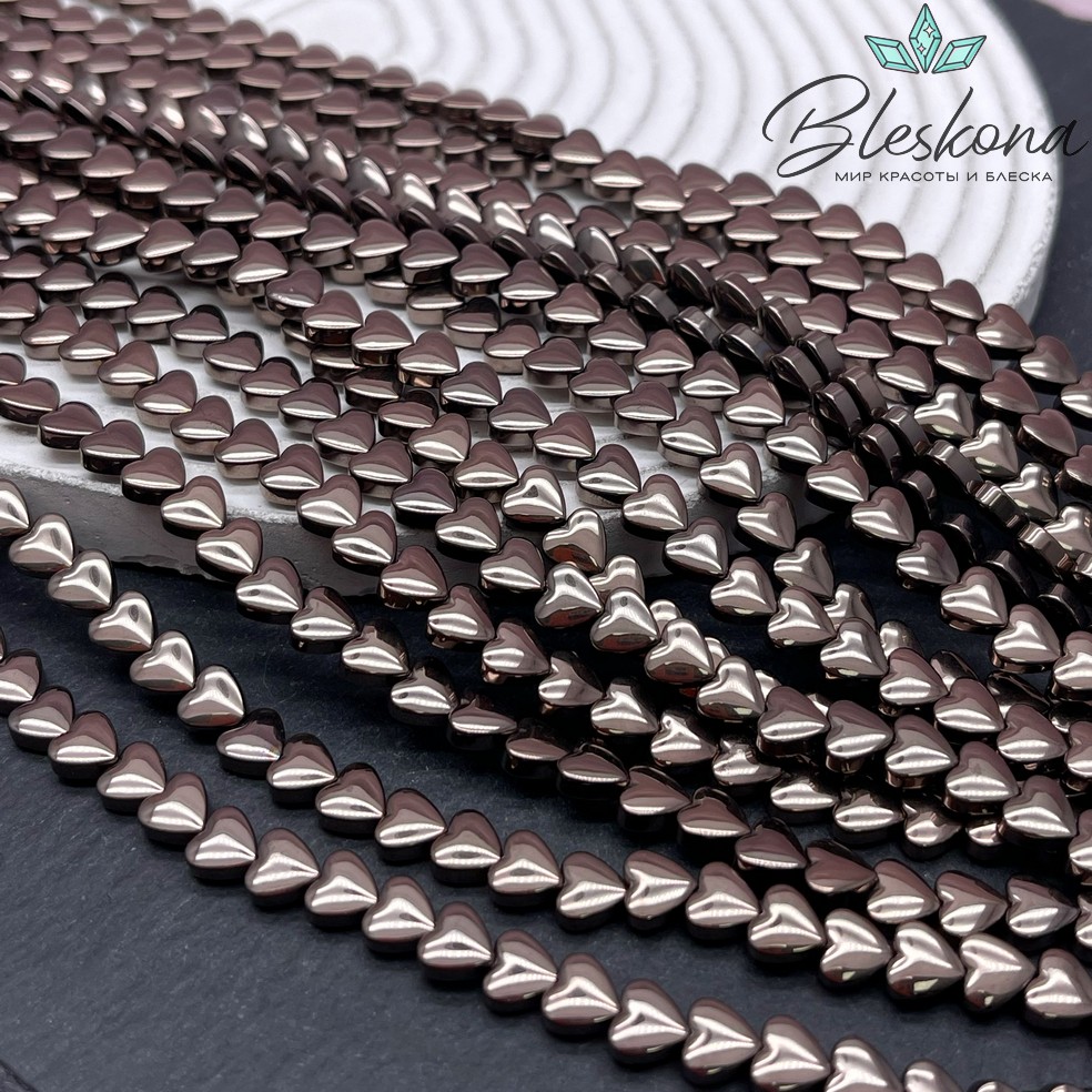 6 мм Гематин сердце объемное, цвет коричневый №1 (шоколадный)