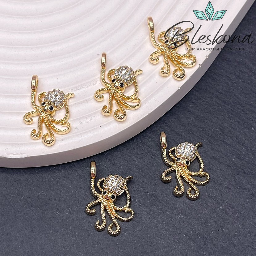23*14,5 мм Цвет золото, Подвеска Осьминог с цирконами