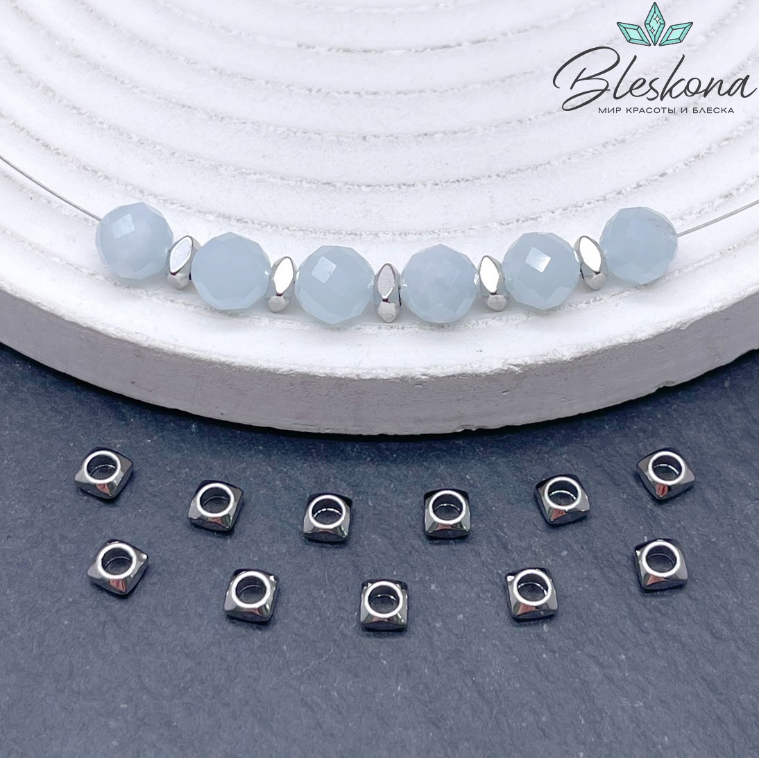 4*2 мм Цвет серебро, Бусина-разделитель квадрат