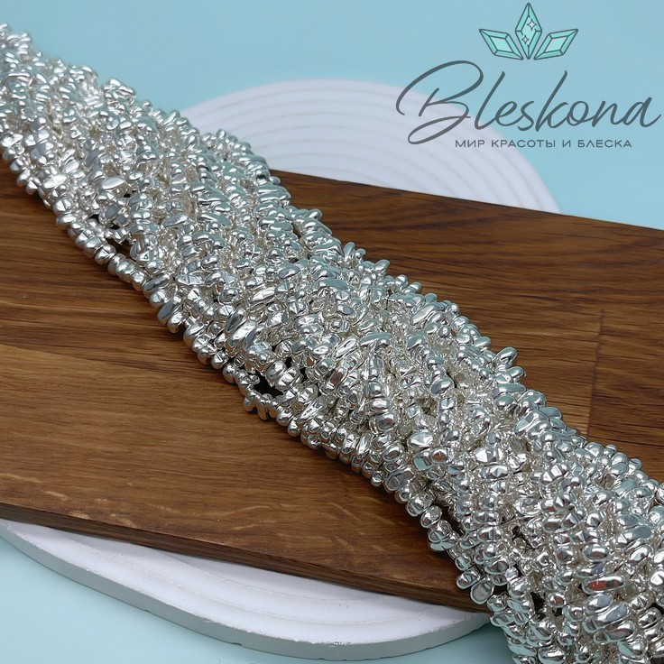 6-7 мм Гематин сколы шлифованные, светлое серебро, имитация