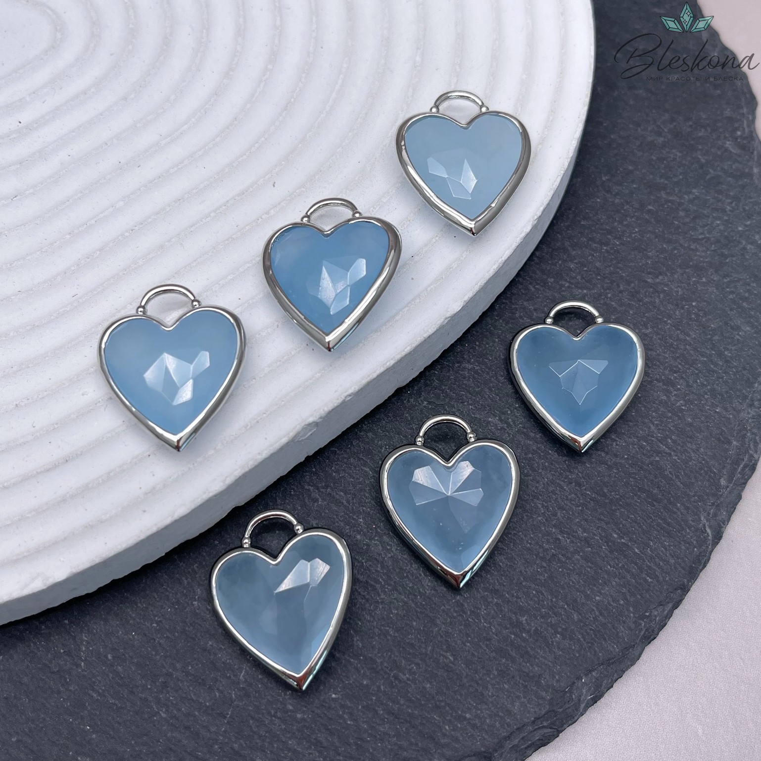 23,5*19 мм,Подвеска Сердце голубой кварц ,цвет серебро