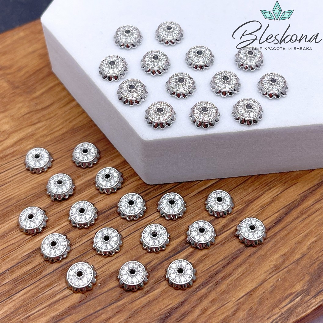 7 мм Цвет серебро, Шапочка цирконы