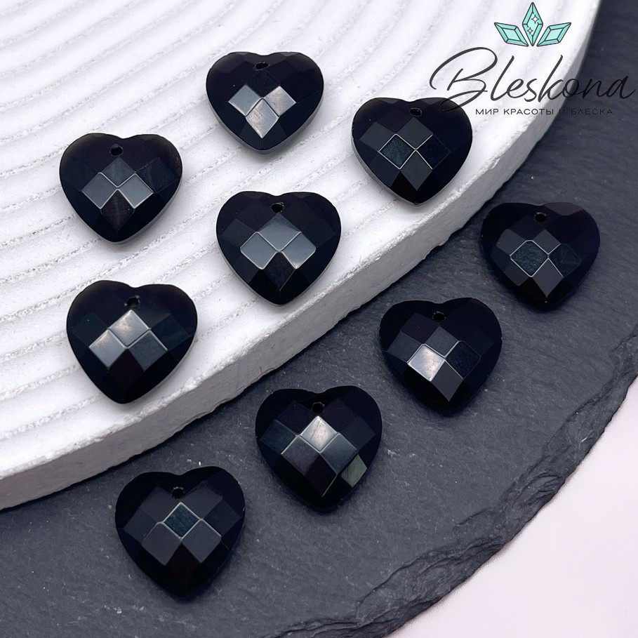 16 мм,Подвеска Сердце Черный Агат алмазная огранка
