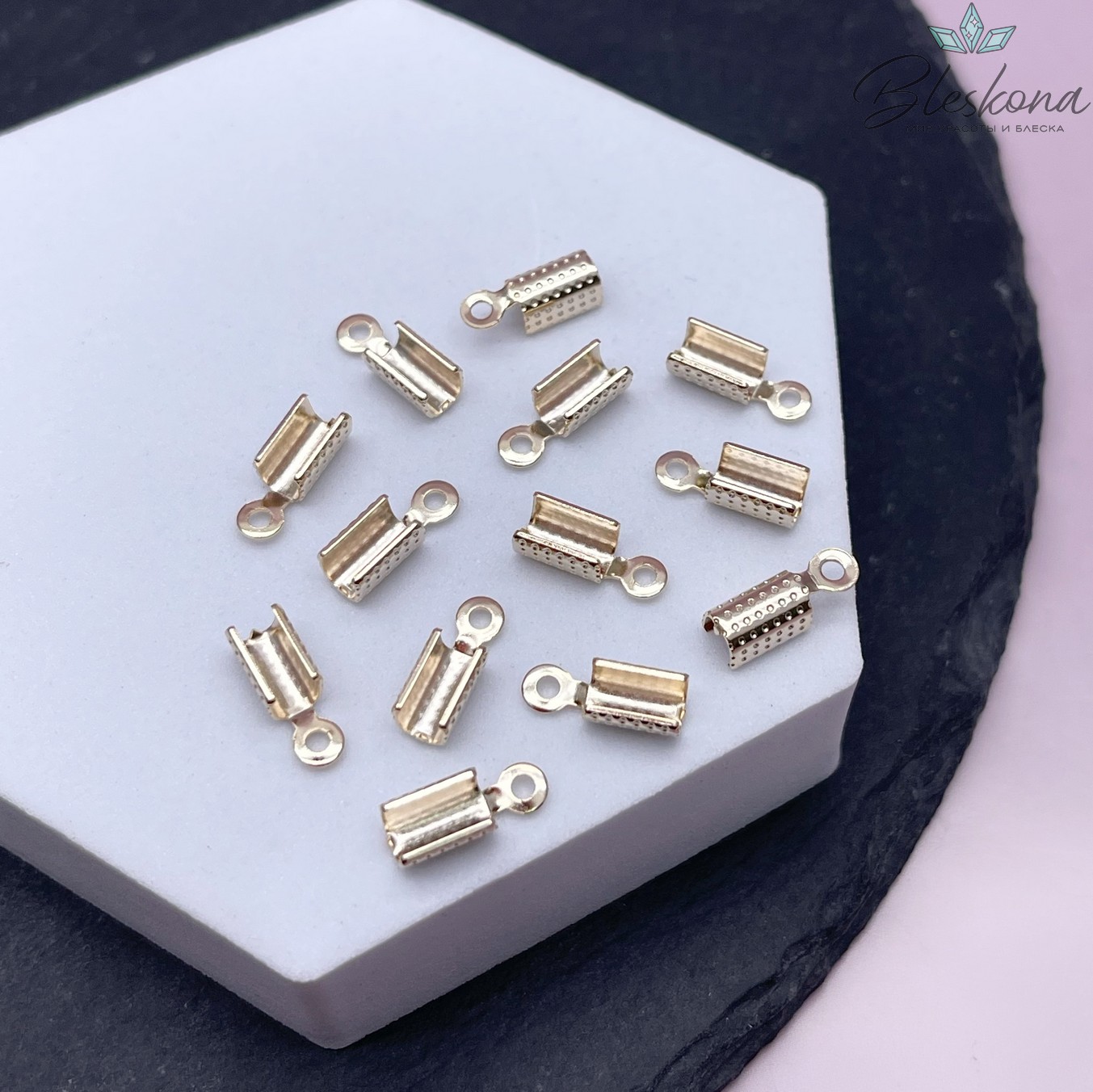 12*4 мм Цвет золото, Зажим-Концевик для шнура точки 