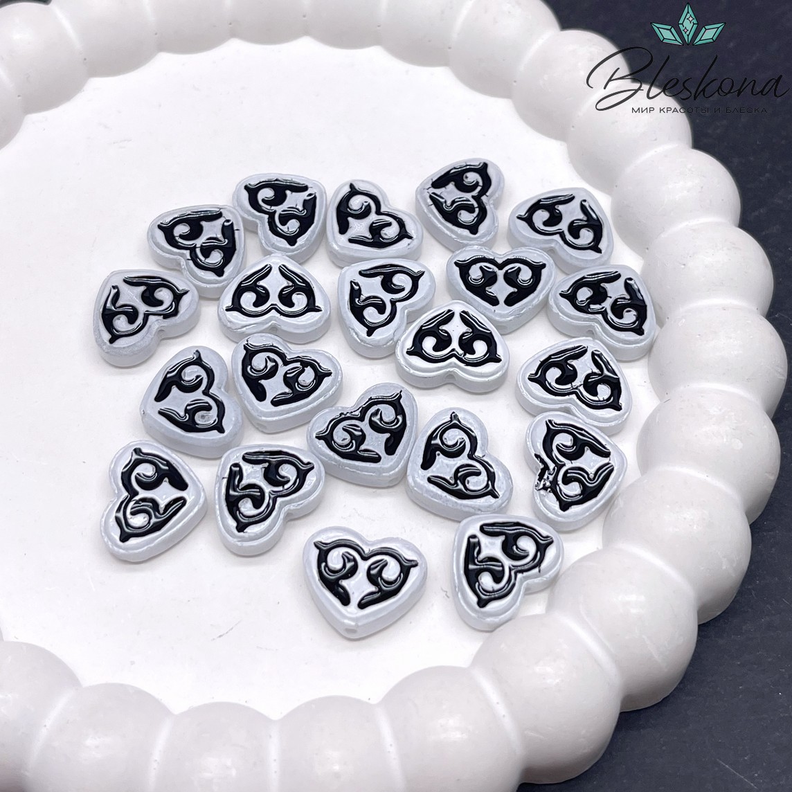 12*15 мм Бусина сердце серое