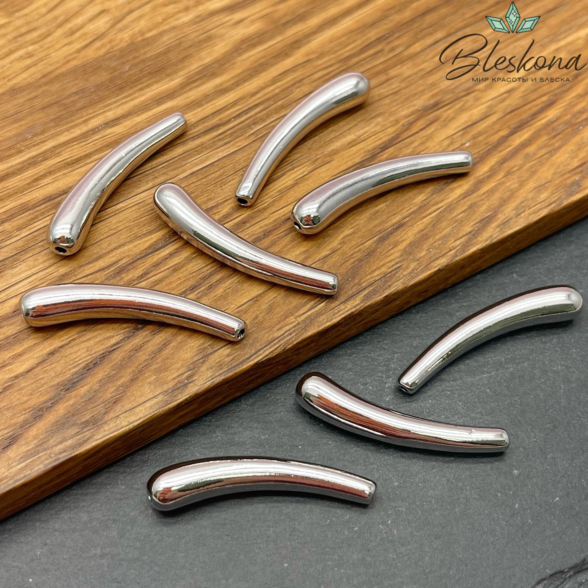 34*6 мм Бусина трубочка, Цвет серебро 