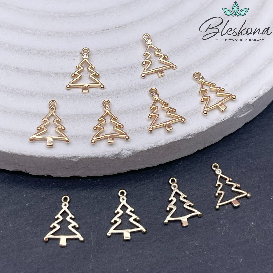 11*8,5 мм Цвет золото, Подвеска Елочка циркон