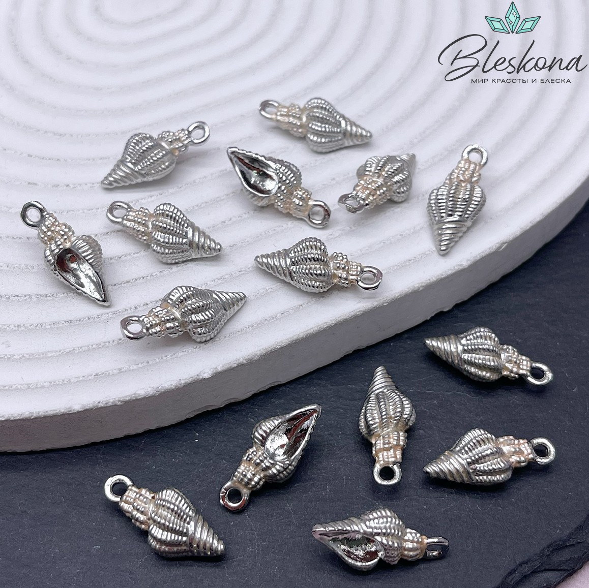 19*8,5 мм Цвет серебро, Подвеска ракушка кремовая эмаль