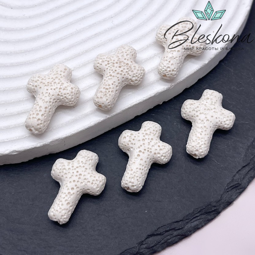 Лава Вулканическая Бусина крест бежевый 27*19 мм