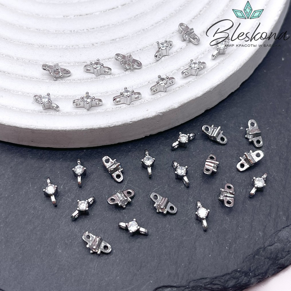 7,8*4 мм Цвет серебро, Бусина-разделитель 2 ряда циркон