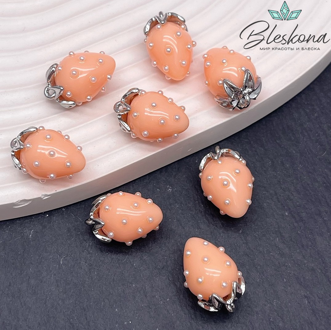 19*13 мм Цвет серебро, Подвеска клубничка оранжевая