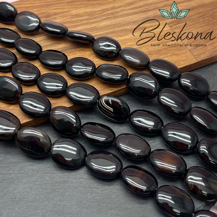 Агат черный с прожилками овал 20*15 мм