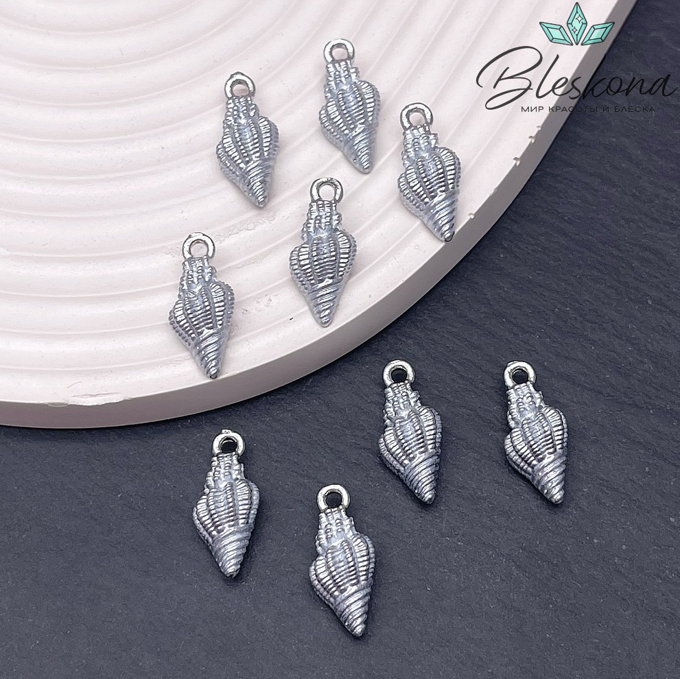 19*8,5 мм Цвет серебро, Подвеска ракушка белая эмаль