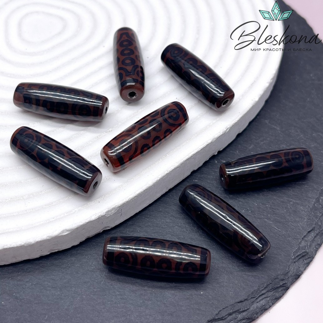 Бусина Дзи 21 глаз черно-коричневый бочонок 30*11 мм