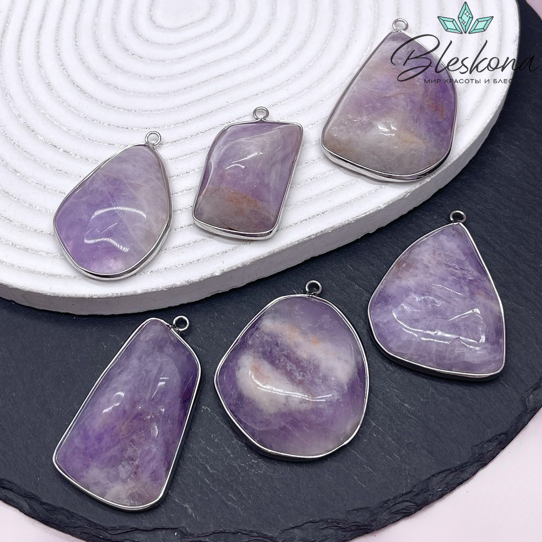 (40-55)*(26-38) Цвет серебро, Подвеска Лавандовый  Аметист