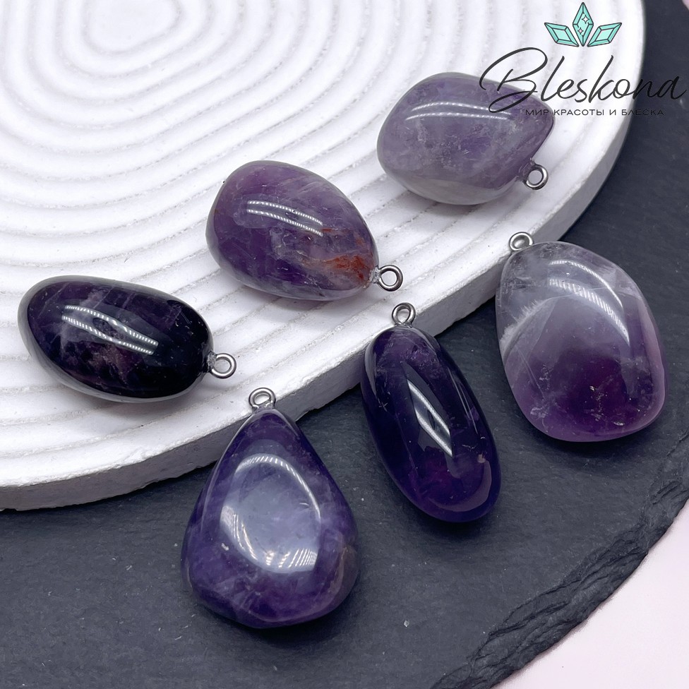 (21-30)*(15-23) мм Цвет серебро, Подвеска Аметист фриформ 