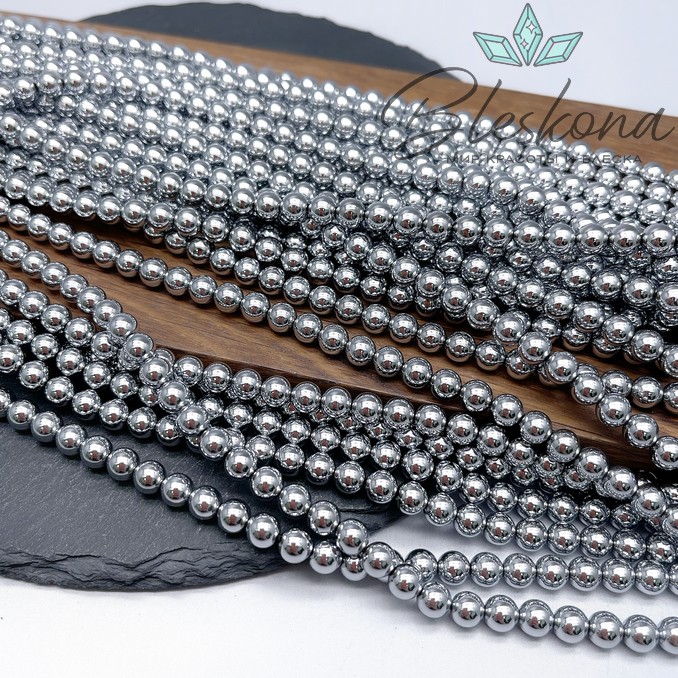 6 мм Гематин имитация, цвет темное серебро 