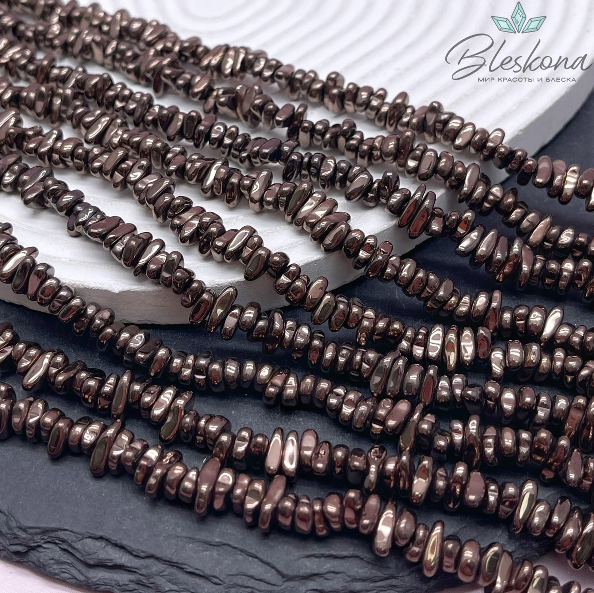 6,5-9 мм Гематин сколы шлифованные,коричневый (шоколадный), имитация