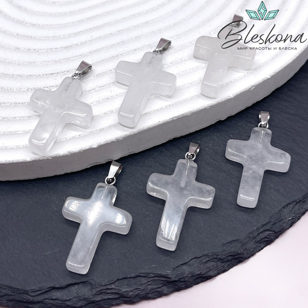 Подвеска крест Горный хрусталь, цвет серебро 28*18 мм