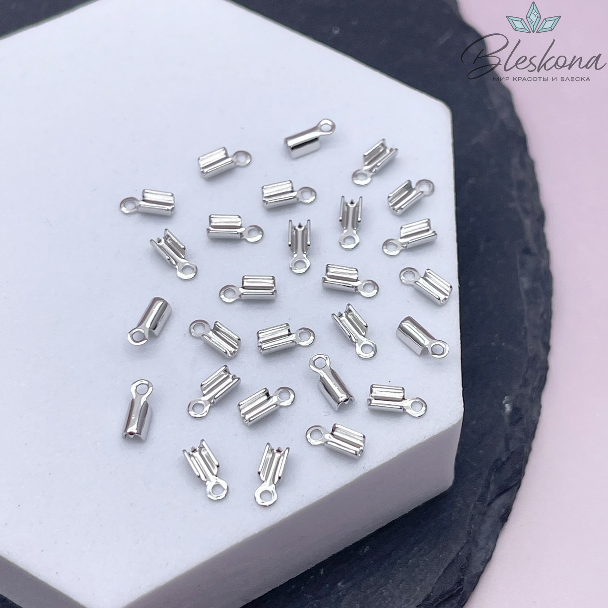 7*2,5 мм Цвет серебро, Зажим-Концевик для шнура гладкий