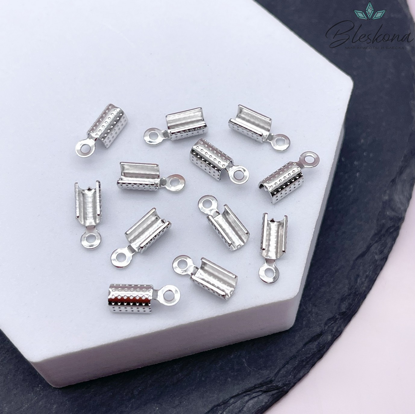 12*4 мм Цвет серебро, Зажим-Концевик для шнура точки 