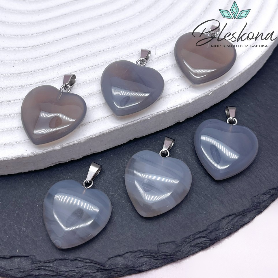 22*20 мм Цвет серебро, Подвеска Сердце Агат серый