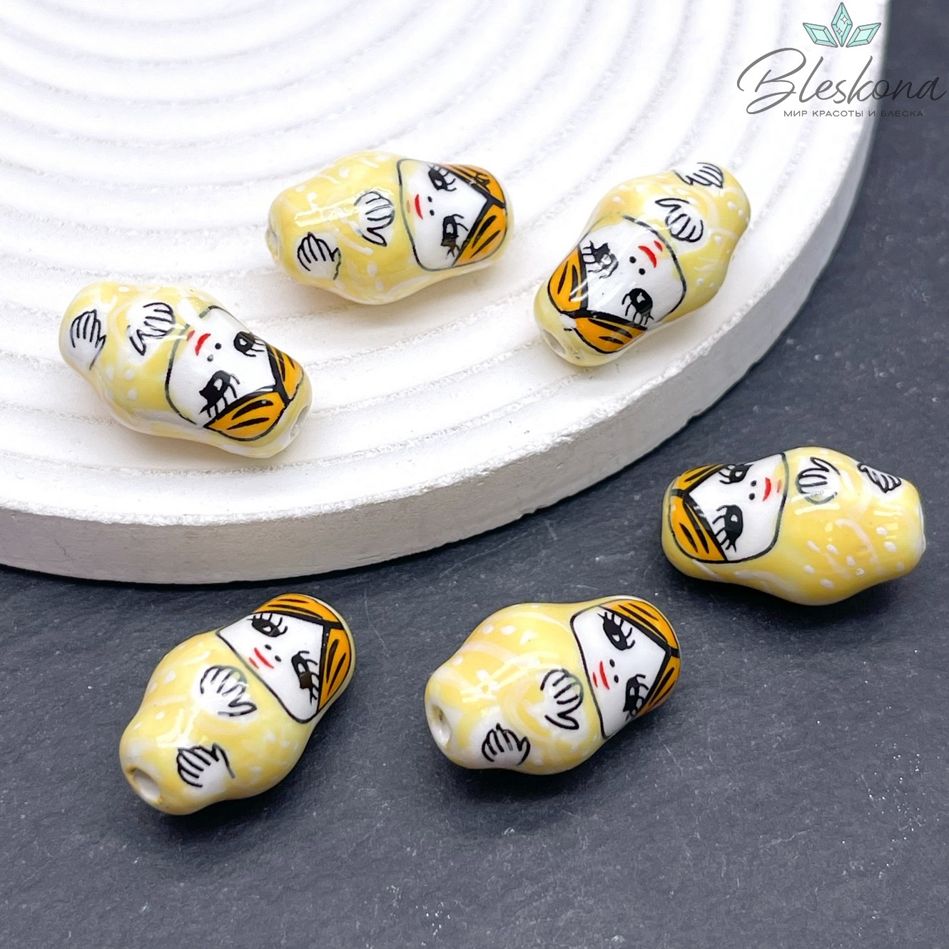 23*14 мм Керамика бусина матрёшка желтая