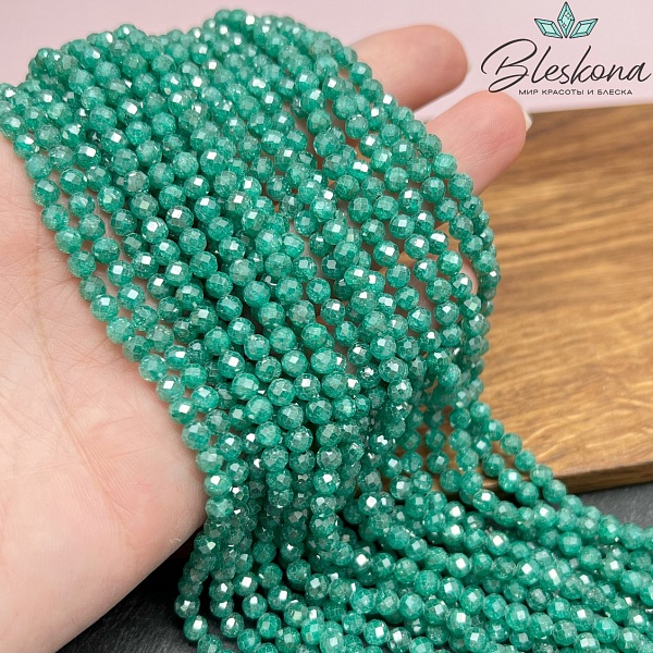 Циркон Glow темно-зеленый огранка 4 мм (кубический цирконий, фианит) 