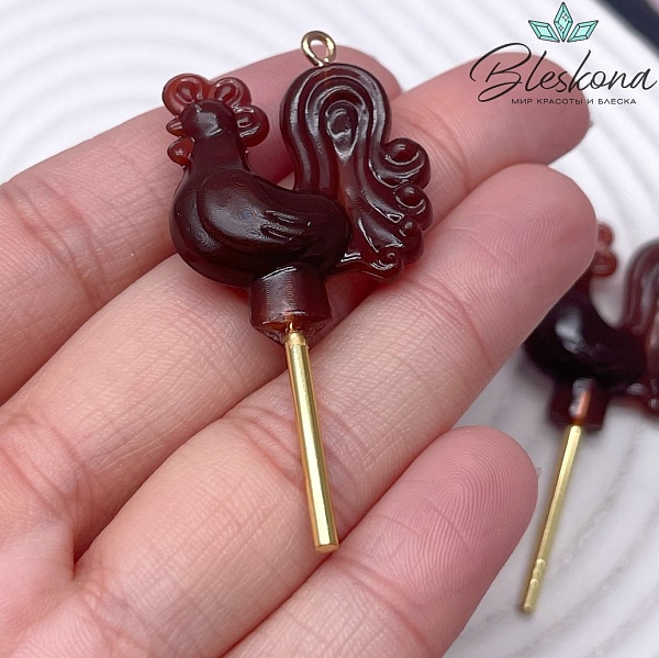 50*25 мм, Цвет золото, Подвеска Петушок (Леденец) коричневый